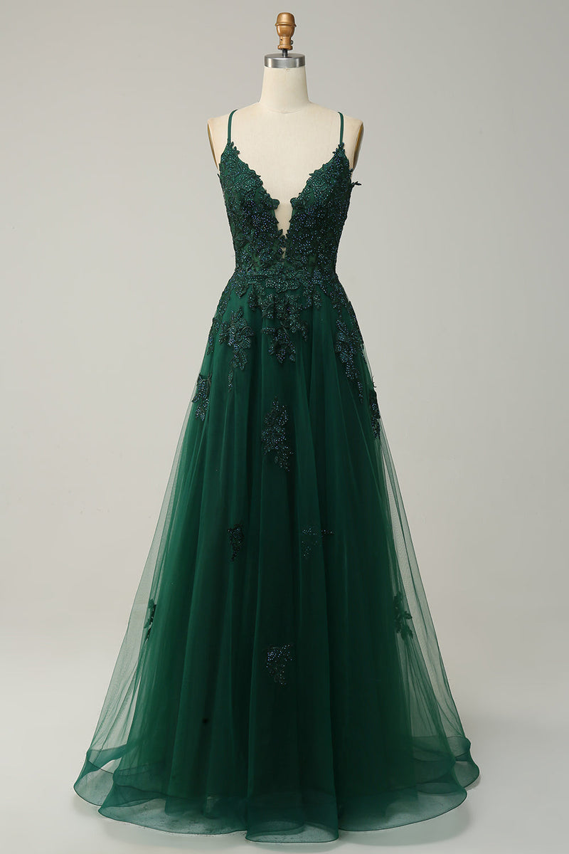 Stylish A-line Evening Dress with Spaghetti Straps and Lace-up Closure - Julia-Dark Green-AU 4-State of Style