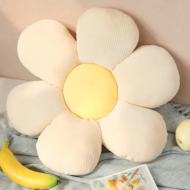 Stylish and Comfortable Flower-Shaped Cushion - Floral Bliss-White-Yellow-55X55cm-State of Style