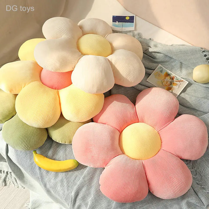 Stylish and Comfortable Flower-Shaped Cushion - Floral Bliss-Yellow-Pink-55X55cm-State of Style