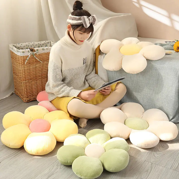 Stylish and Comfortable Flower-Shaped Cushion - Floral Bliss-Yellow-Pink-55X55cm-State of Style