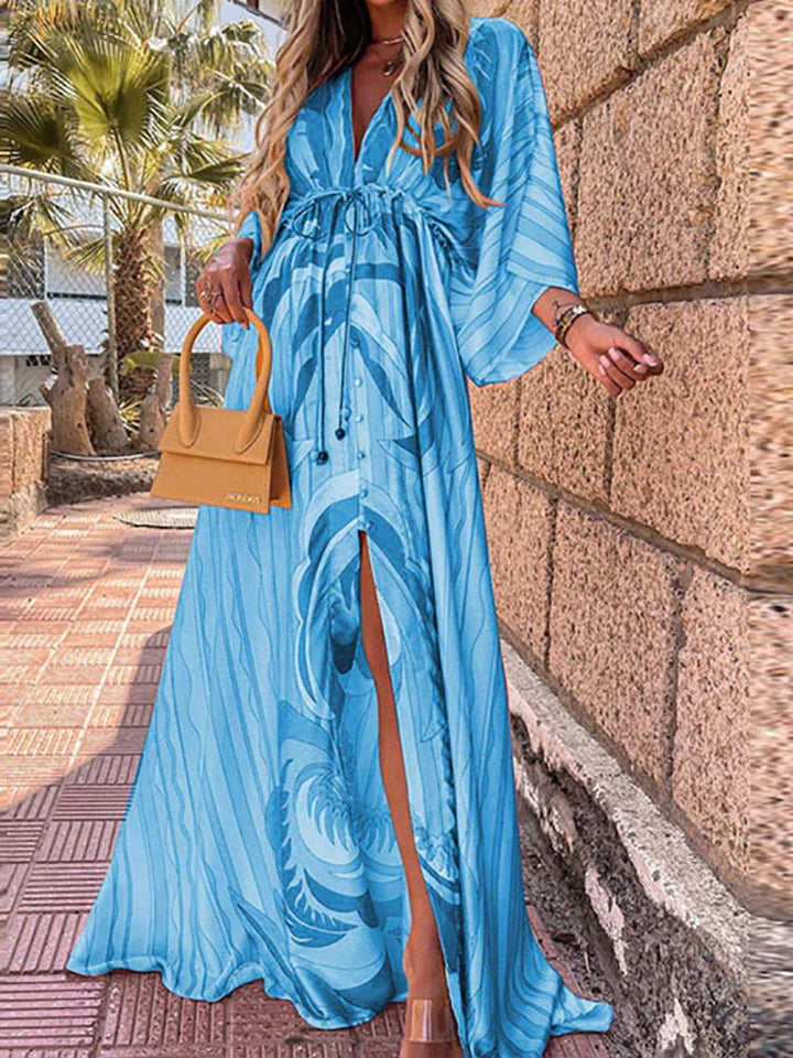 Stylish Beach Dress with Print - Zamara-Blue-S-State of Style