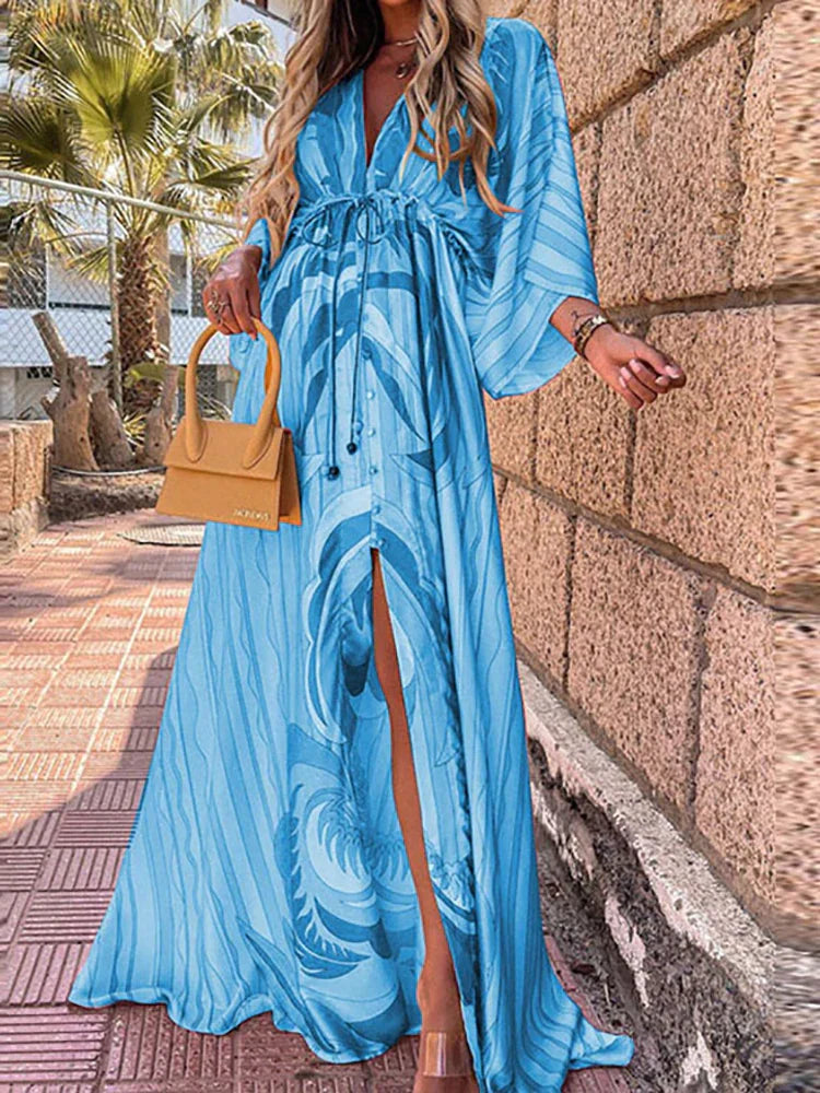 Stylish Beach Dress with Print - Zamara-Blue-S-State of Style