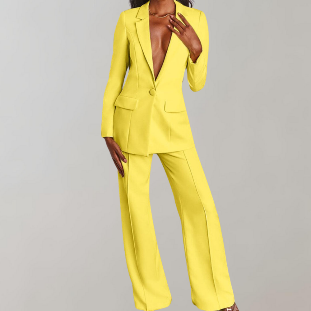 Stylish Blazer and Trouser Set - Elena-Yellow-S-State of Style