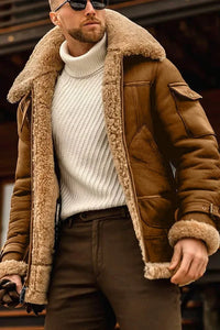 Stylish Camel Leather Pilot Jacket - Leonardo-Light brown-S-State of Style