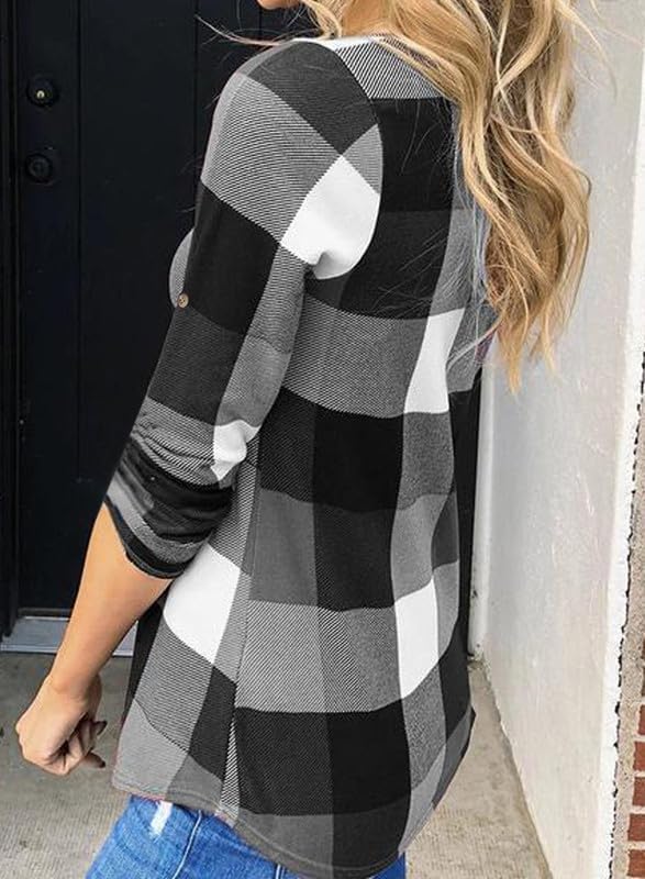 Stylish Casual Checked Ladies' Blouse - Lara-Black-S-State of Style