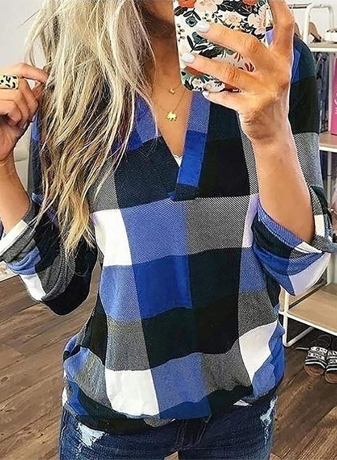 Stylish Casual Checked Ladies' Blouse - Lara-Black-S-State of Style