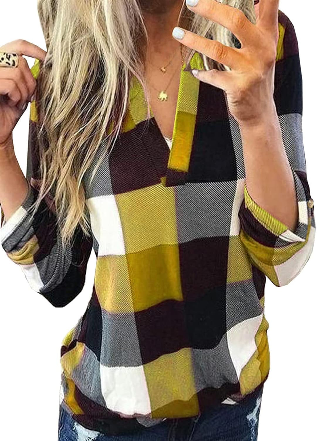 Stylish Casual Checked Ladies' Blouse - Lara-Black-S-State of Style