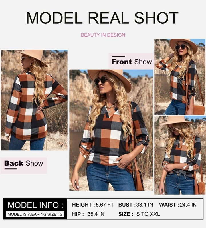 Stylish Casual Checked Ladies' Blouse - Lara-Black-S-State of Style