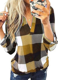 Stylish Casual Checked Ladies' Blouse - Lara-Yellow-S-State of Style