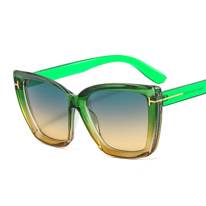 Stylish cat-eye sunglasses with UV protection and gradient - VueLuxe-Green-Brown-State of Style