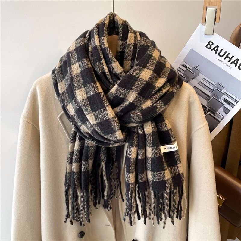 Stylish Checked Women's Scarf - Liora-Black 2-State of Style