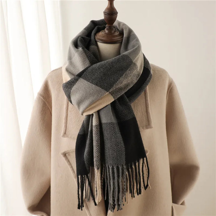 Stylish Checked Women's Scarf - Liora-Black-State of Style