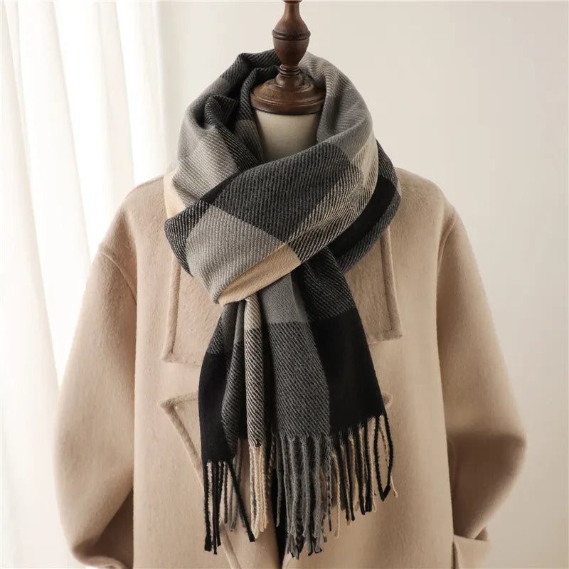 Stylish Checked Women's Scarf - Liora-Black-State of Style