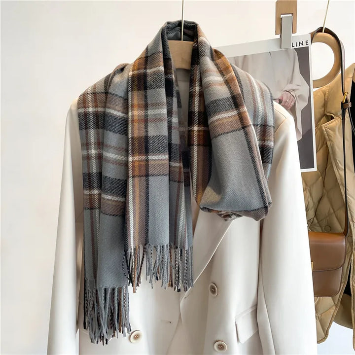 Stylish Checked Women's Scarf - Liora-Grey-State of Style