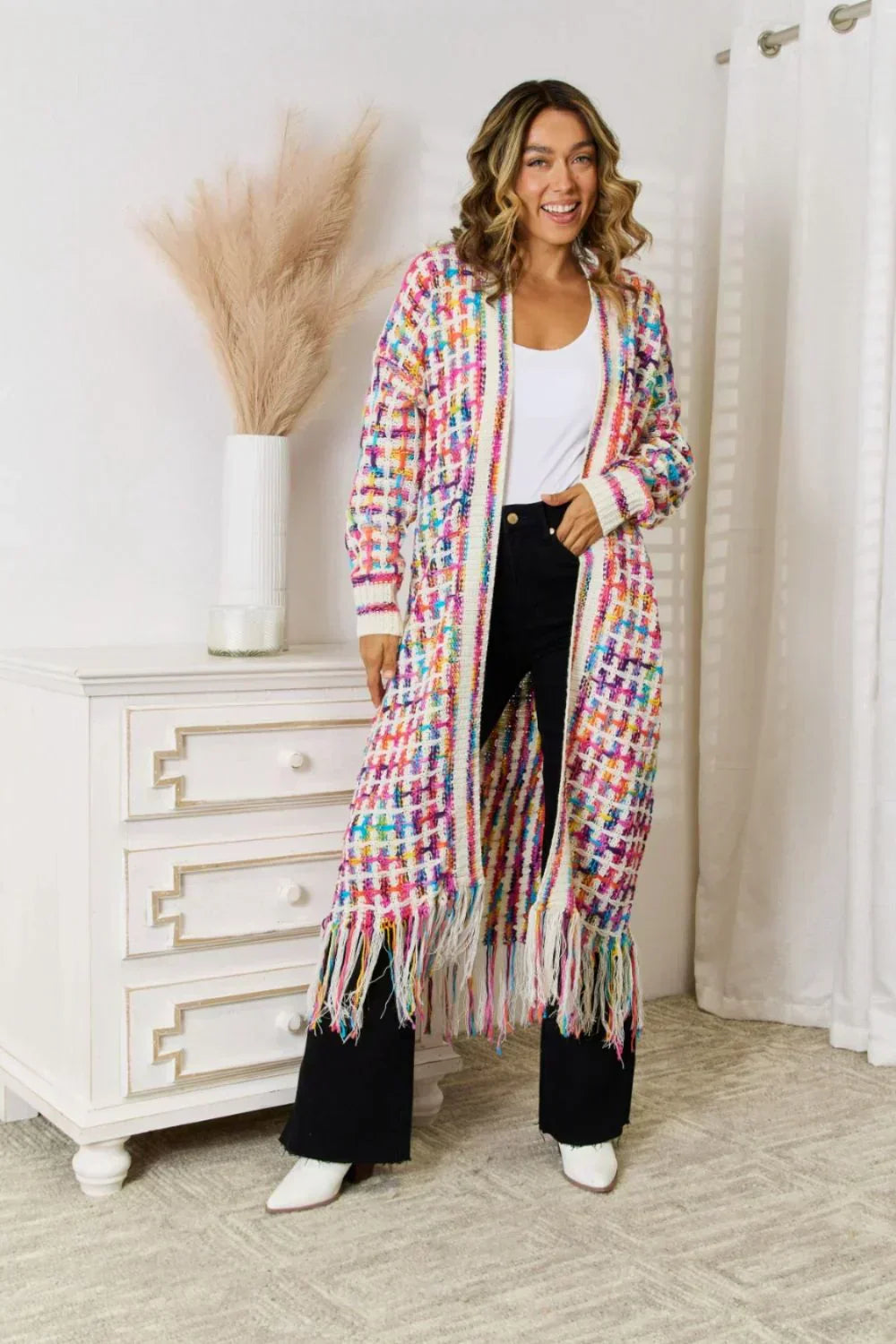 Stylish Coloured Cardigan for Women - Aurora-Red/White-S-State of Style