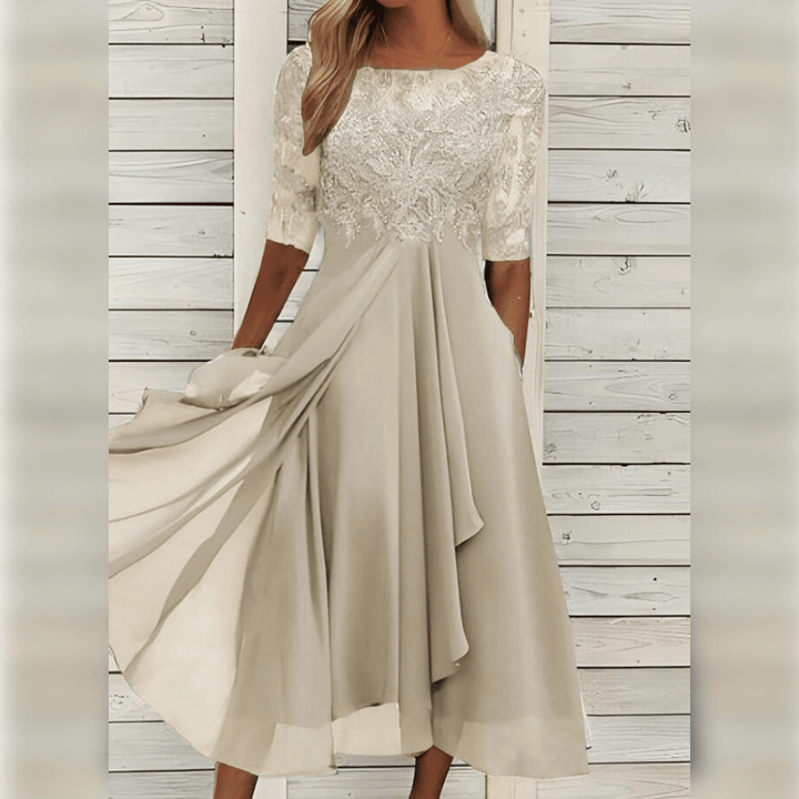 Stylish Comfortable Dress - Olivia-Beige-S-State of Style