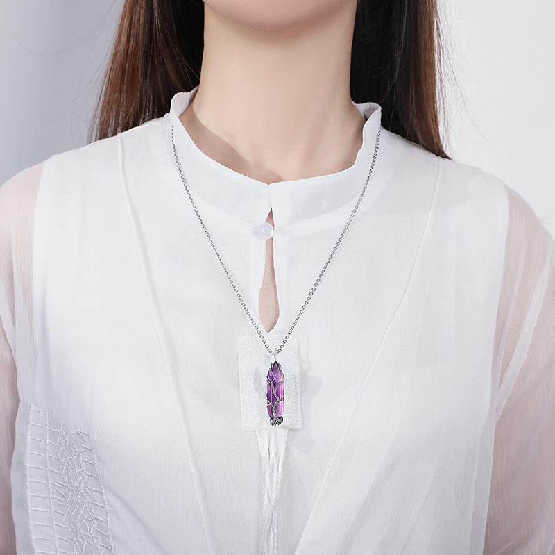 Stylish Crystal with Tree of Life Gemstone Necklace - Elara-Green Aventurine-State of Style