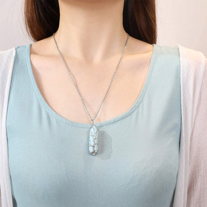Stylish Crystal with Tree of Life Gemstone Necklace - Elara-Green Aventurine-State of Style