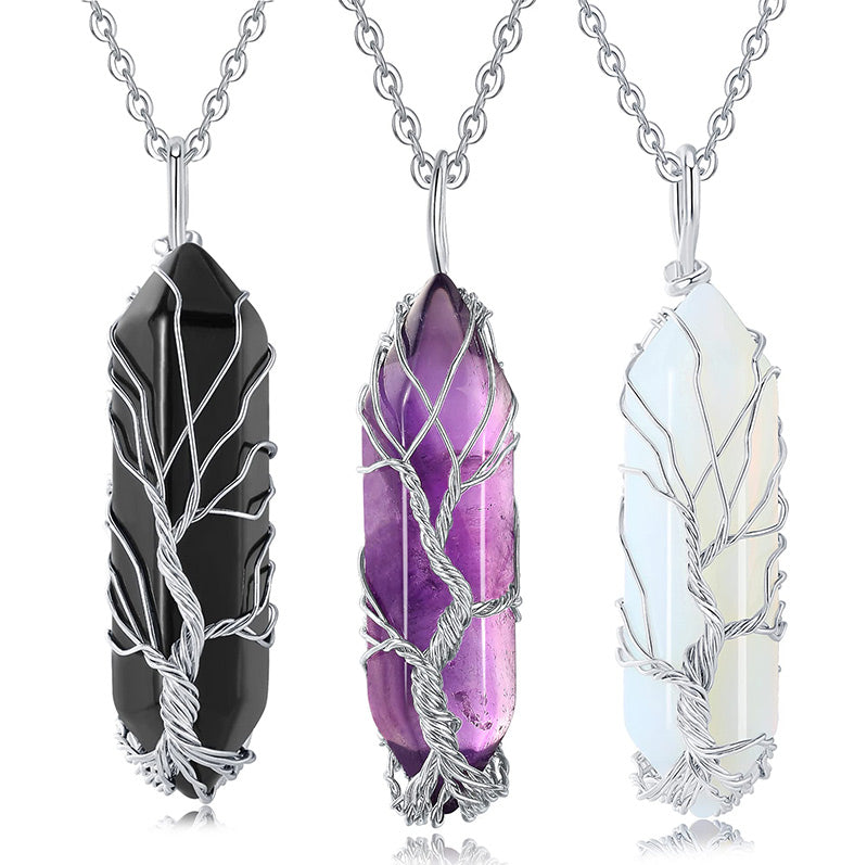 Stylish Crystal with Tree of Life Gemstone Necklace - Elara-Green Aventurine-State of Style