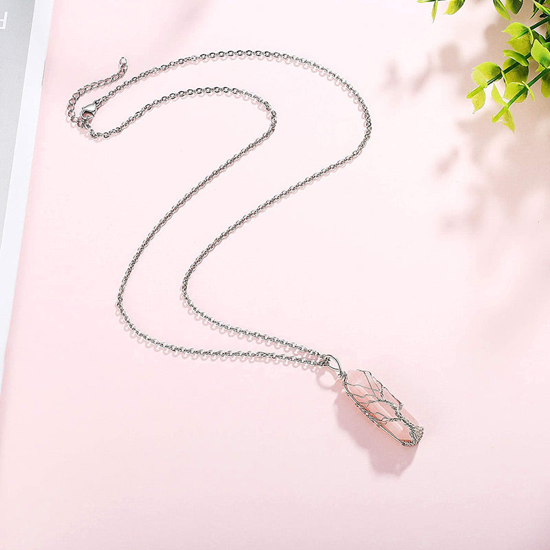Stylish Crystal with Tree of Life Gemstone Necklace - Elara-Green Aventurine-State of Style