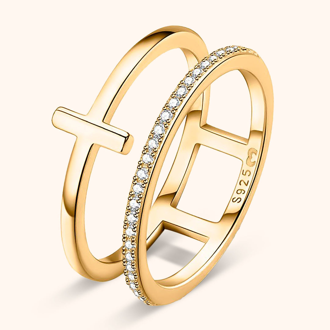 Stylish Double Cross Ring - Celeste-Gold-5-State of Style