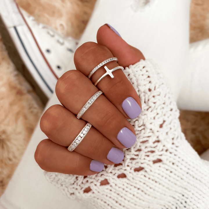 Stylish Double Cross Ring - Celeste-Silver-5-State of Style