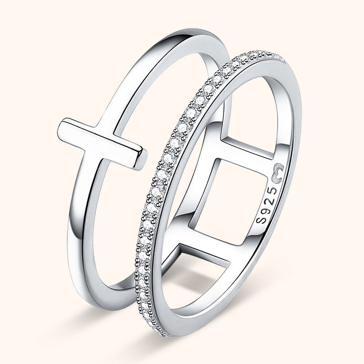 Stylish Double Cross Ring - Celeste-Silver-5-State of Style