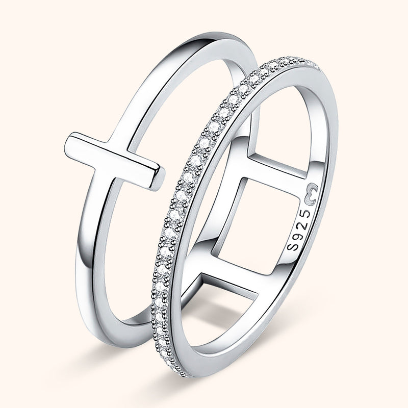 Stylish Double Cross Ring - Celeste-Silver-5-State of Style