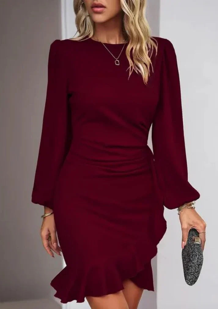 Stylish Dress with Long Sleeves - Elise-Bordeaux red-S-State of Style