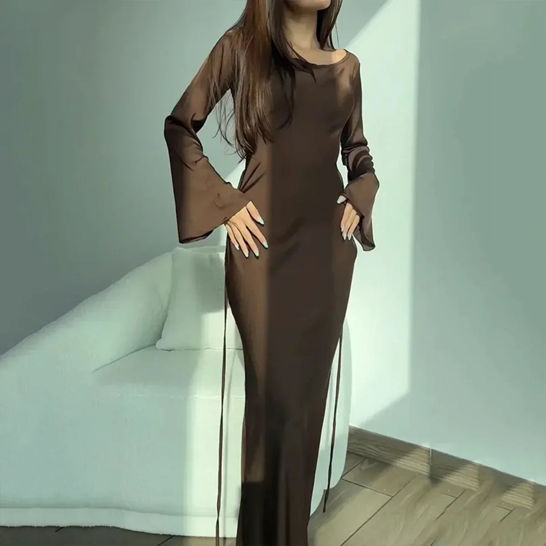 Stylish Dress with Long Sleeves - Sophia-Brown-XS-State of Style