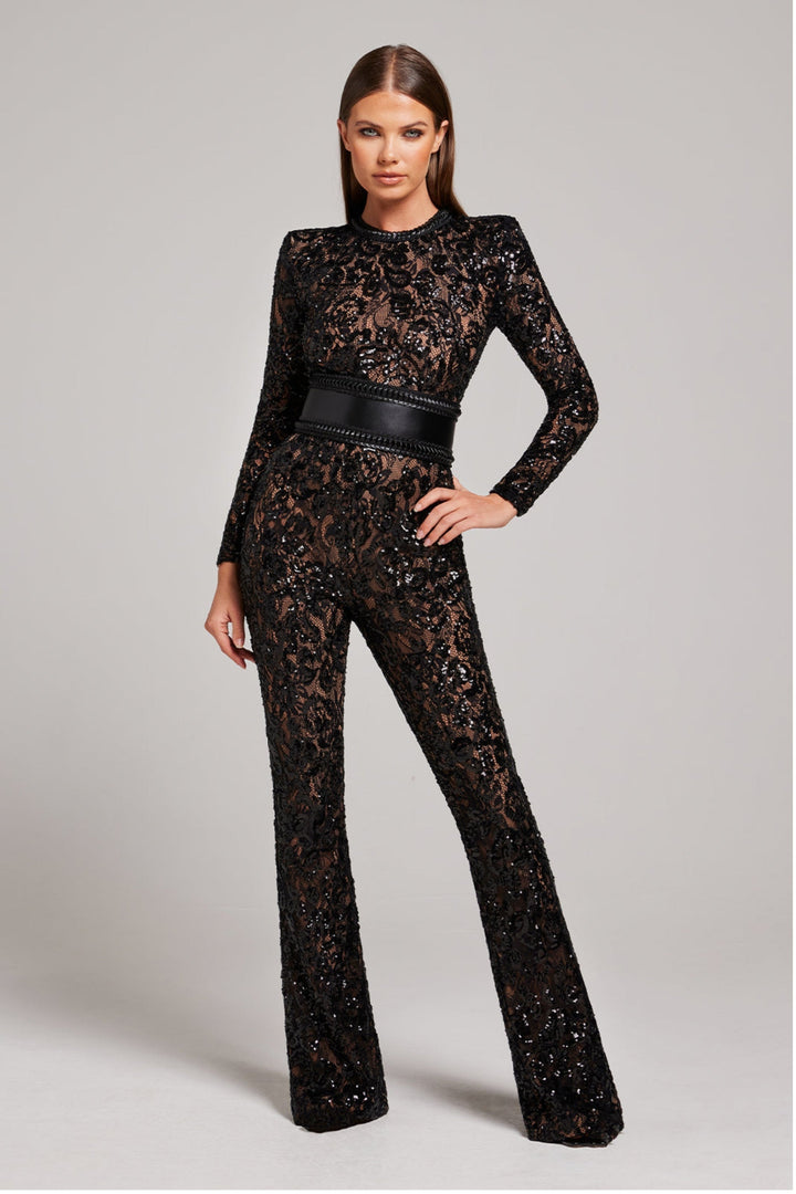 Stylish Evening Jumpsuit with V-neck - Juliette-Black-S-State of Style