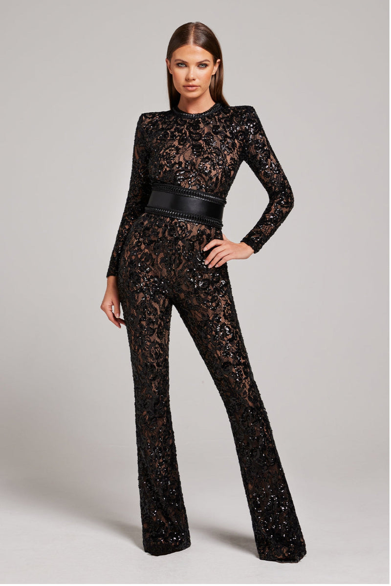 Stylish Evening Jumpsuit with V-neck - Juliette-Black-S-State of Style