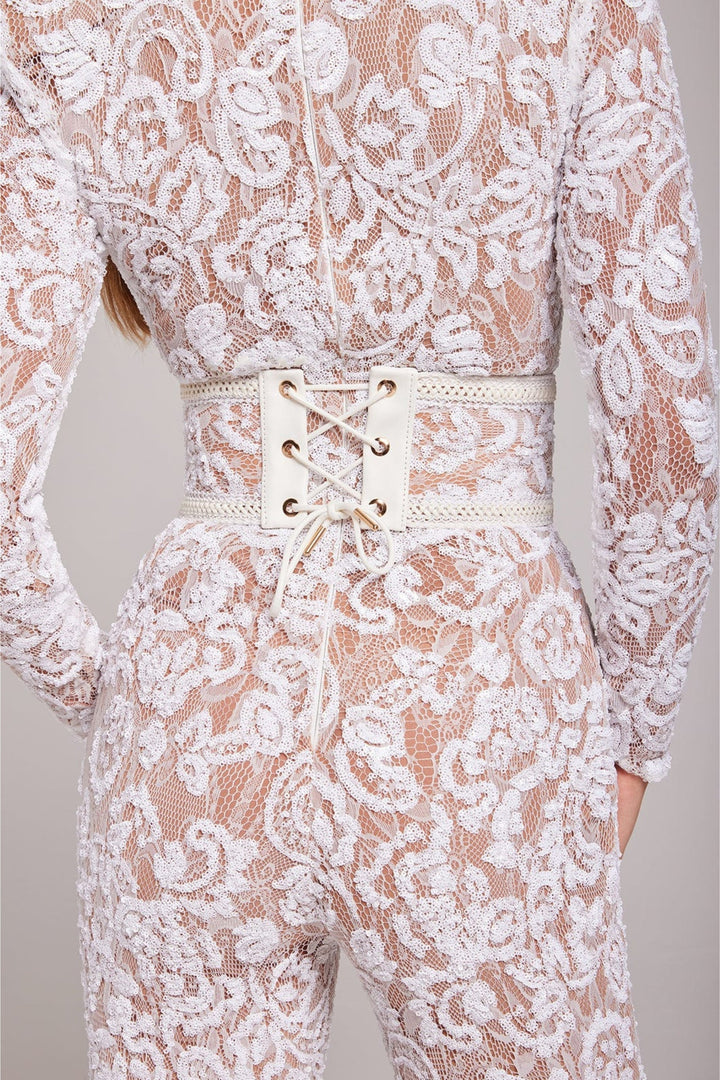 Stylish Evening Jumpsuit with V-neck - Juliette-White-S-State of Style
