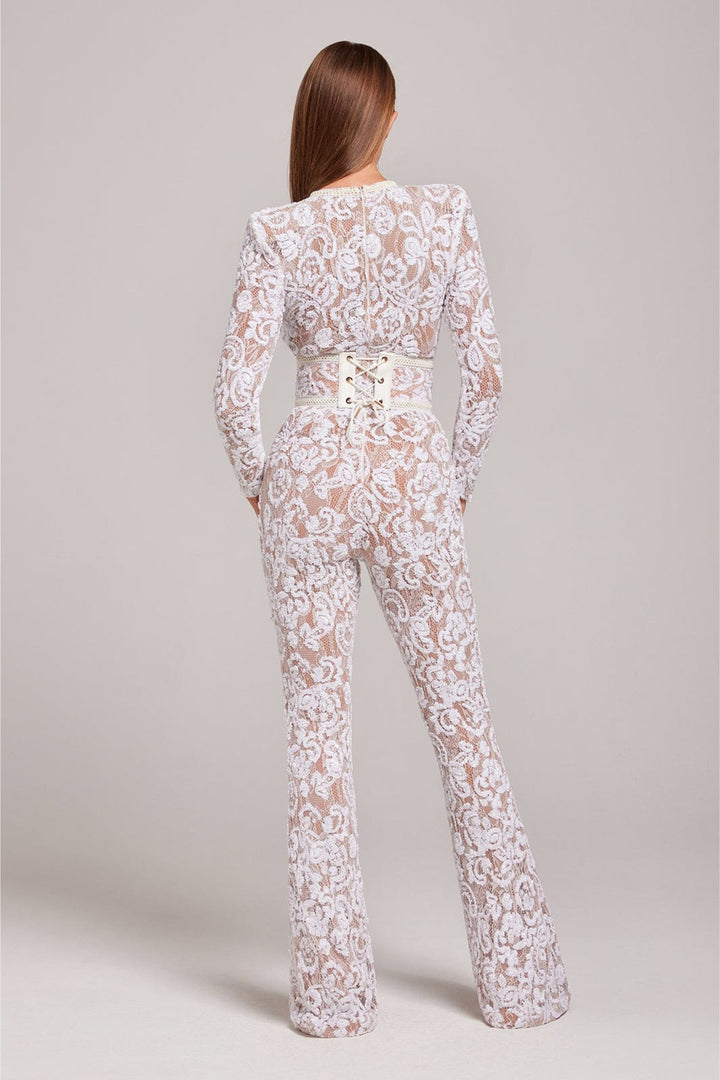 Stylish Evening Jumpsuit with V-neck - Juliette-White-S-State of Style