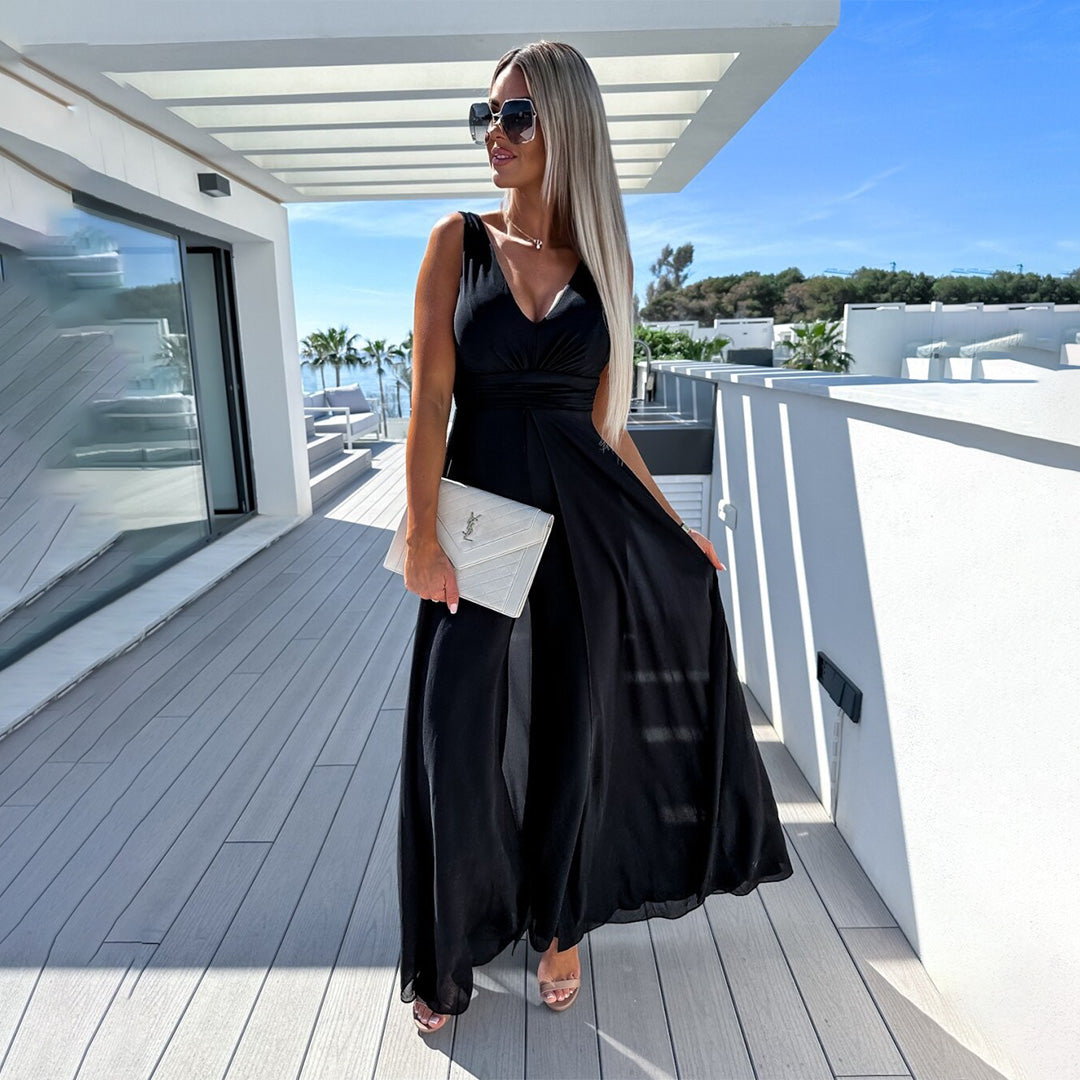 Stylish festive ladies' jumpsuit with dress look – Lorena-Black-S-State of Style