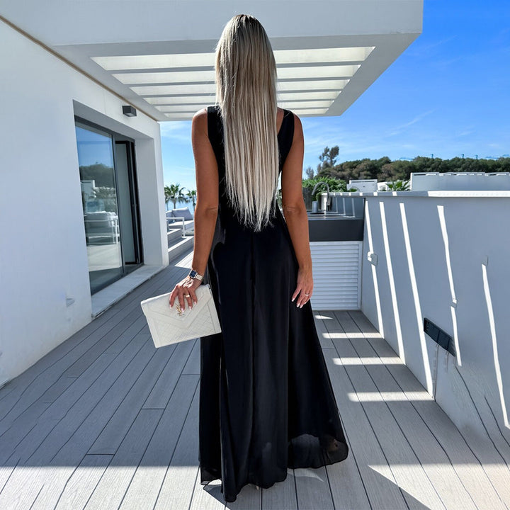 Stylish festive ladies' jumpsuit with dress look – Lorena-Black-S-State of Style