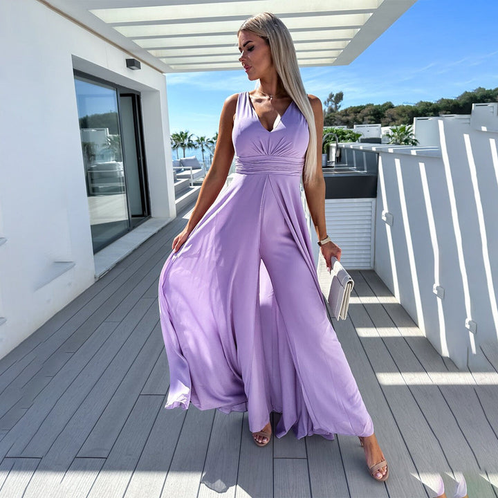 Stylish festive ladies' jumpsuit with dress look – Lorena-Purple-S-State of Style