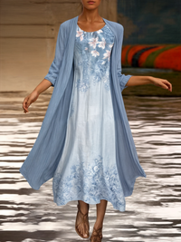 Stylish Floral A-Line Dress with Waistcoat for Women – Miray-Blue Star-M-State of Style