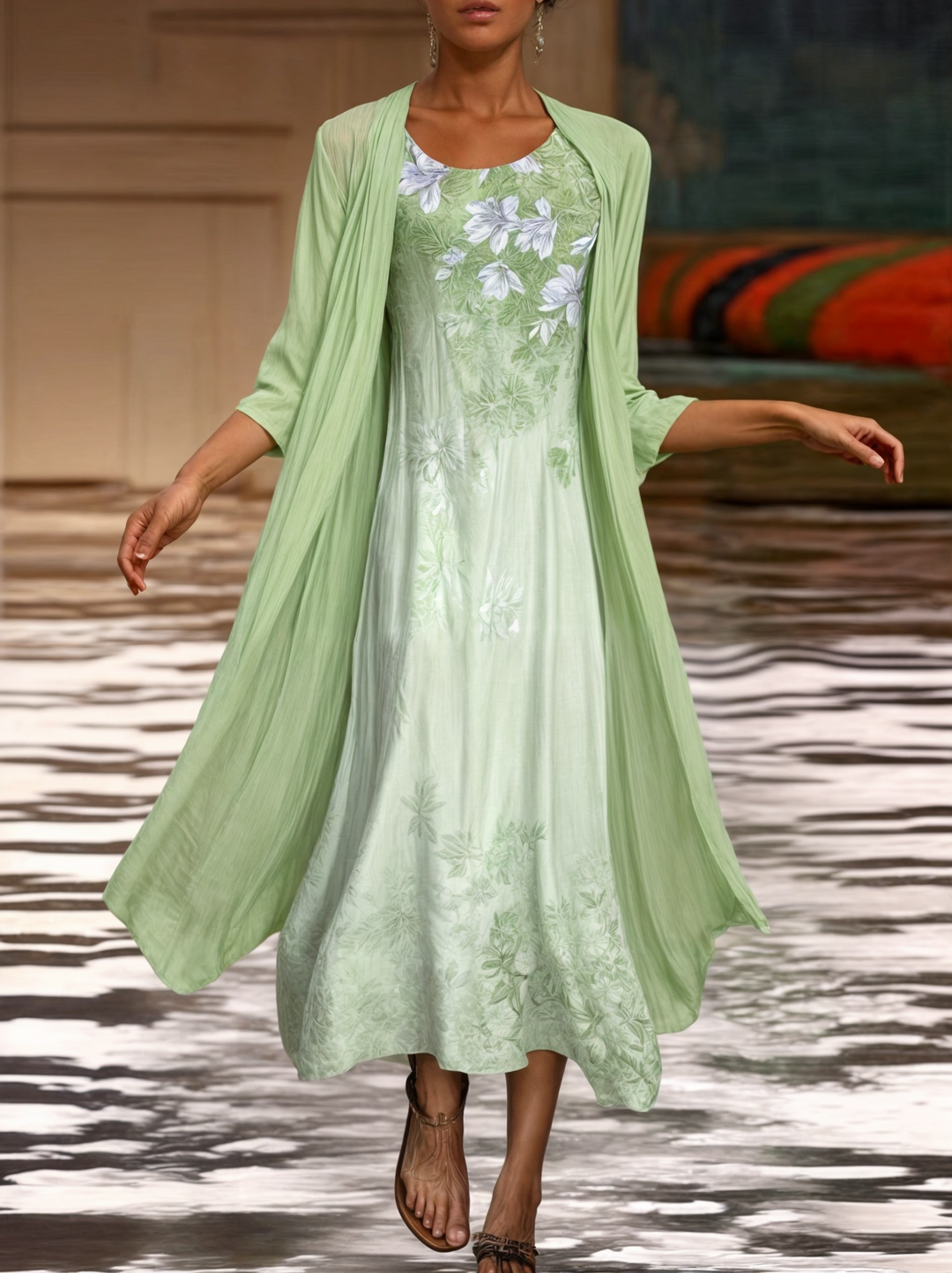 Stylish Floral A-Line Dress with Waistcoat for Women – Miray-Calla Lily-M-State of Style