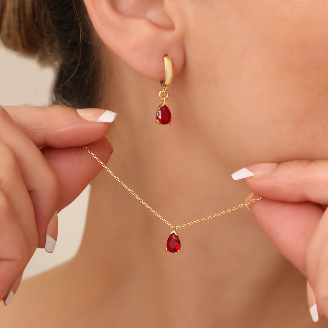 Stylish Garnet Birthstone Jewelry Set - Liora-Earrings + Necklace Set-State of Style