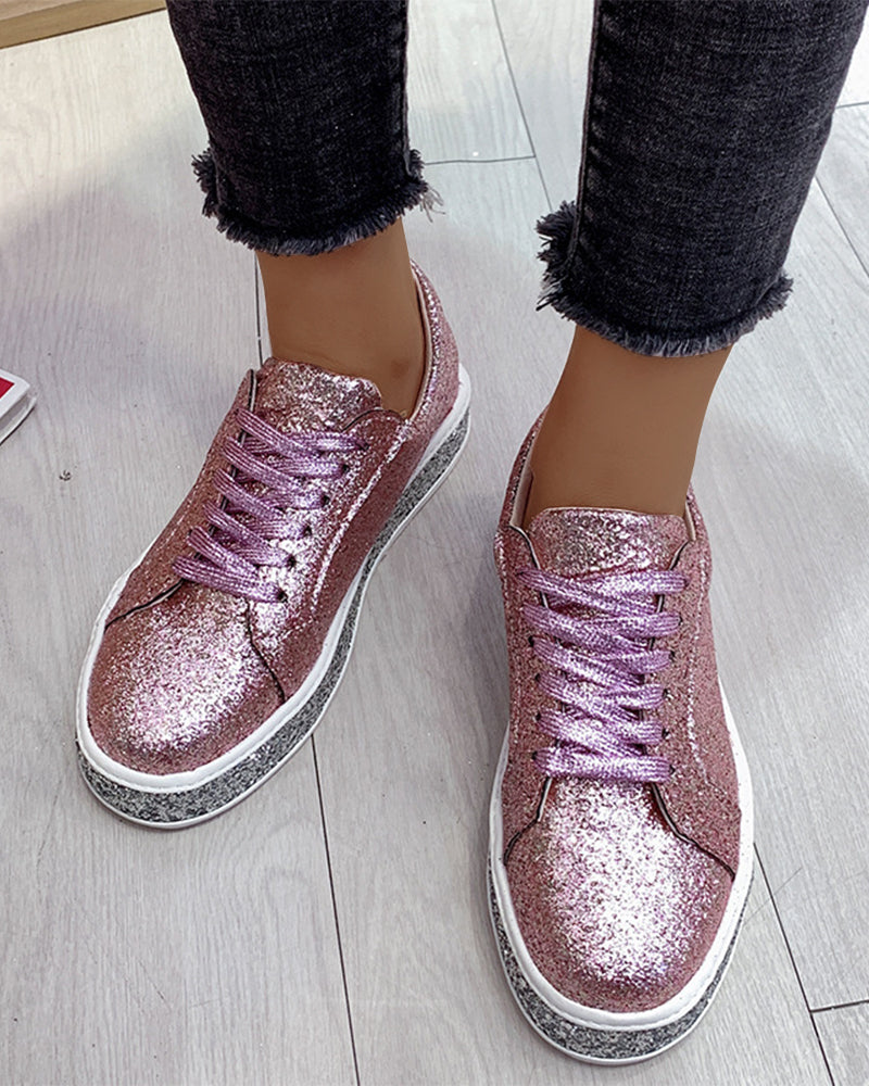Stylish Glitter Platform Sneakers for Women - Sienna-Pink-5-State of Style