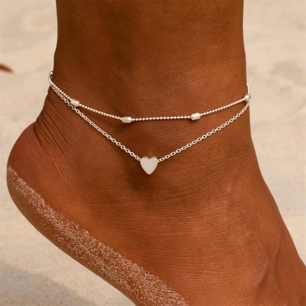 Stylish Heart Anklet - Fiora-Silver-State of Style