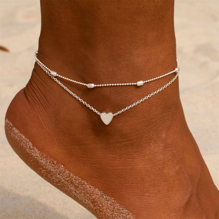 Stylish Heart Anklet - Fiora-Silver-State of Style
