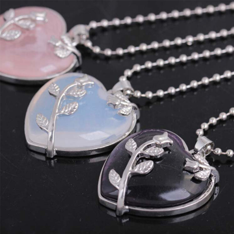 Stylish Heart-Shaped Rose Quartz Necklace - Amara-Rose quartz-State of Style