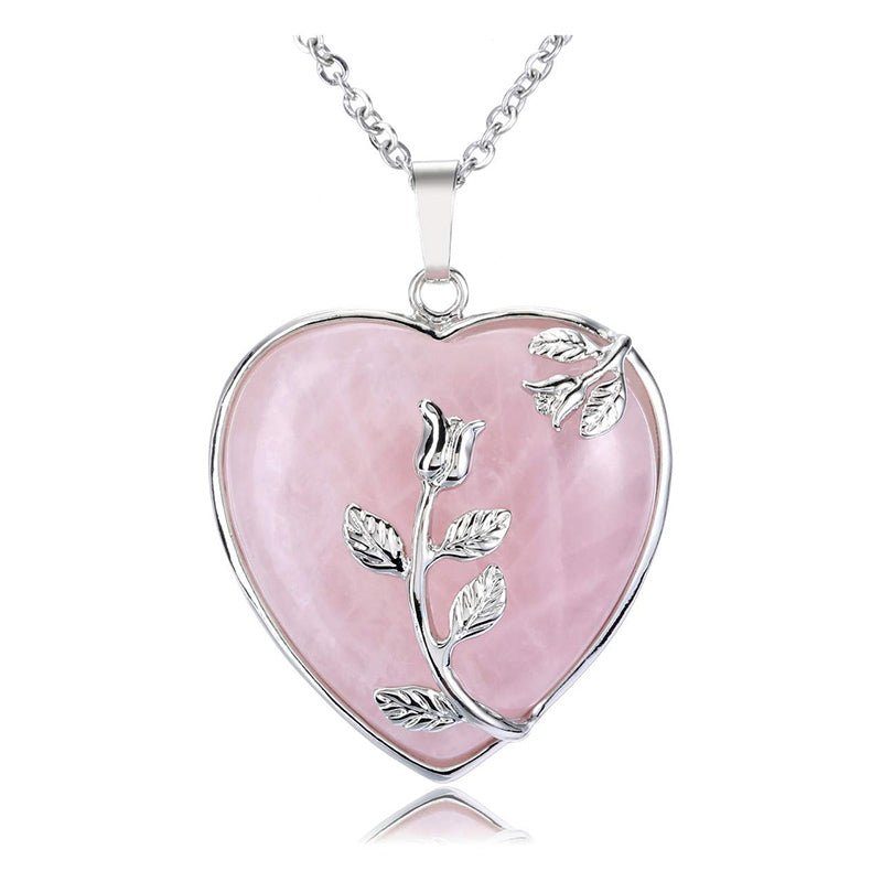 Stylish Heart-Shaped Rose Quartz Necklace - Amara-Rose quartz-State of Style