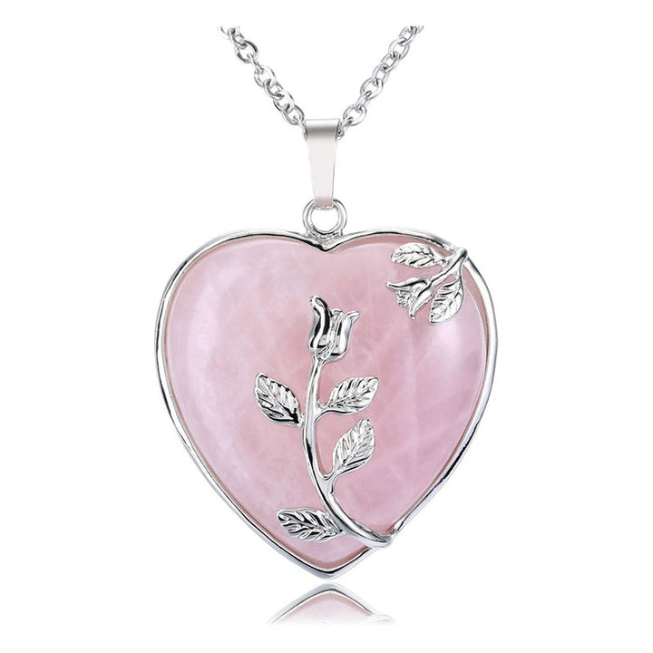 Stylish Heart-Shaped Rose Quartz Necklace - Amara-Rose quartz-State of Style