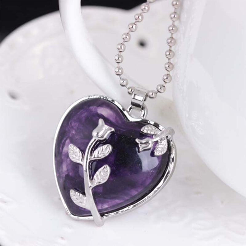 Stylish Heart-Shaped Rose Quartz Necklace - Amara-Rose quartz-State of Style