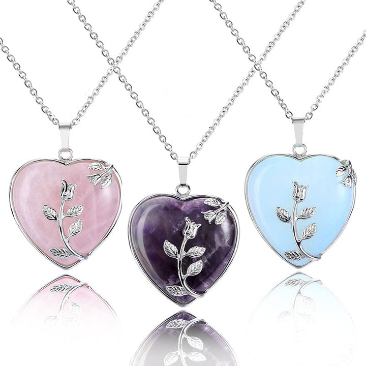 Stylish Heart-Shaped Rose Quartz Necklace - Amara-Rose quartz-State of Style