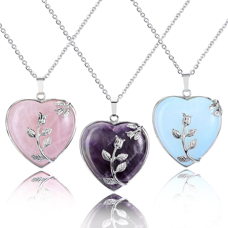 Stylish Heart-Shaped Rose Quartz Necklace - Amara-Rose quartz-State of Style