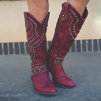 Stylish High Women's Boots - Elena-Burgundy-3-State of Style